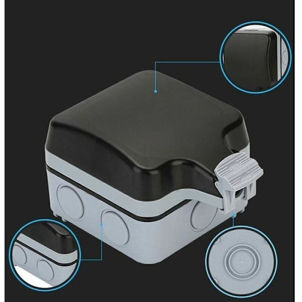 Vanntett og slitesterk dobbel utendørs stikkontakt med USB-port, utstyrt med en enkel veggboks for utendørs bruk.