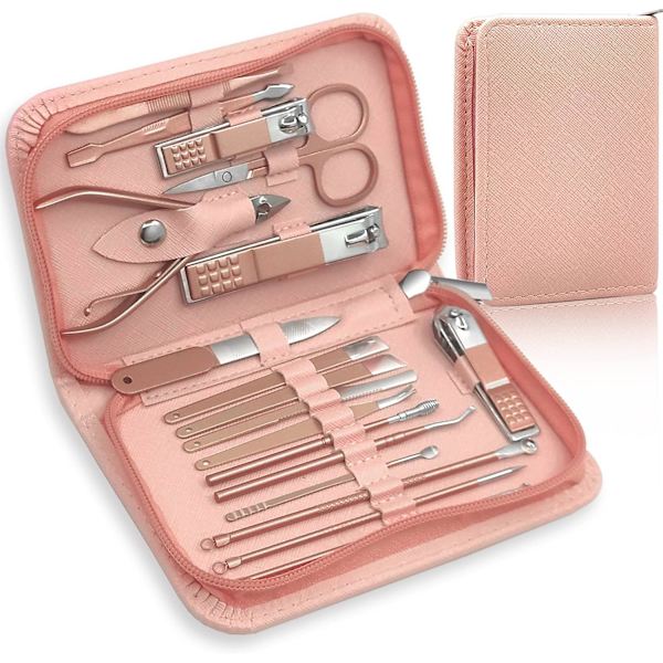Manikyrset Nagelklippare Kit för Kvinnor Män 18 i 1 Professionell Rostfritt Stål Pedikyrvård Verktyg Kit Nagelsax Set Saxar Skötsel Kit Med