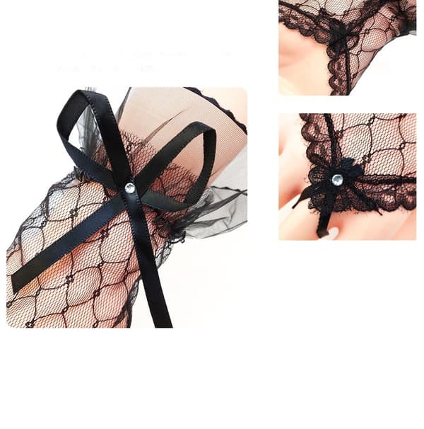 Nye korte sorte hansker blonder brude bryllup Lolita klær mesh sløyfe ermer