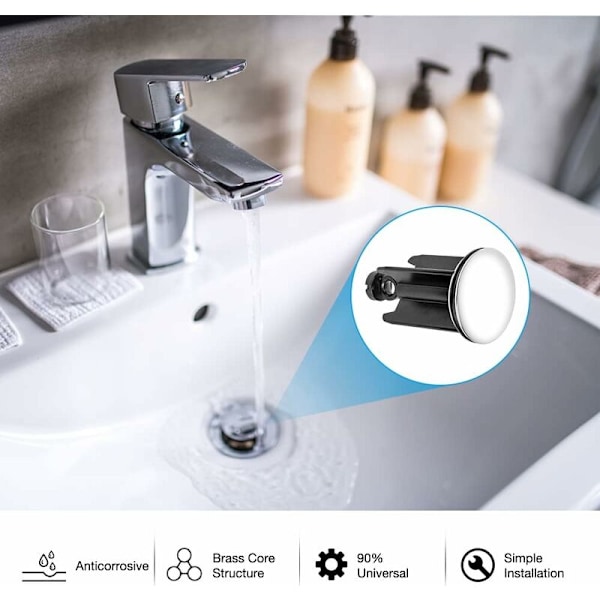 40mm 2 stk Premium Universal Vask Avløpsplugg, rustfritt og anti-kalk, for bidetvask, bad