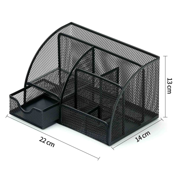 Mesh Desk Organizer Kontor med 7 fack + lådor/skrivbord Tidy Candy/Pennhållare/Multi-Function Organizer - Svart (svart)