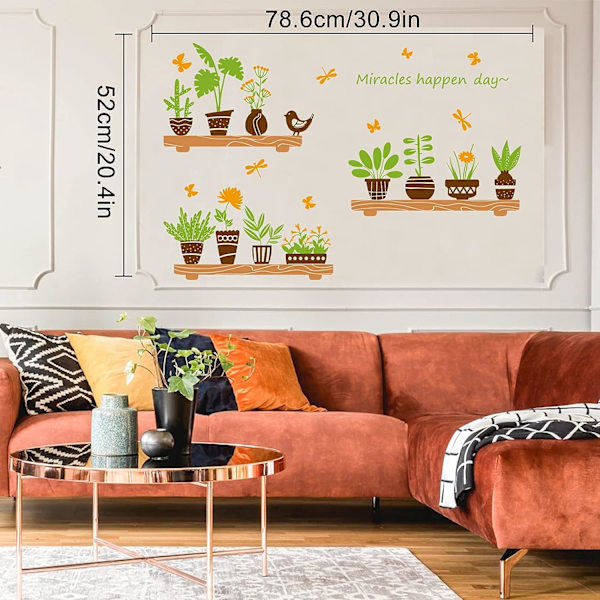 1 set väggdekaler med grönska, krukväxtdekaler, skala och klistra väggkonst för sovrum, vardagsrum, kök, heminredning.