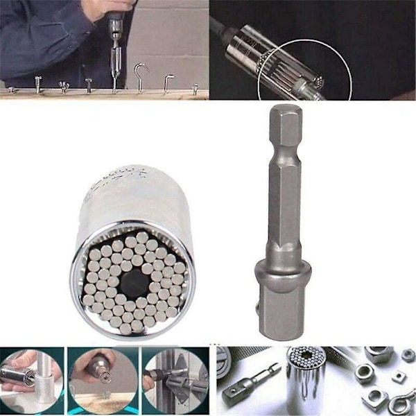 Universell pipe, (7mm-19mm) Universelt skralle-reparasjonsverktøy med 3/8 sekskantet forlengelsesnøkkeladapter 3/8 multifunksjonell hånd-hånd adapter drill