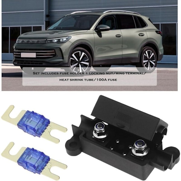 Bilsikring, Sikring, Sikringsholder & Mini Bilovertræk - 100A med Belagte, Midi, Terminaler & Krympeflex Sikringer