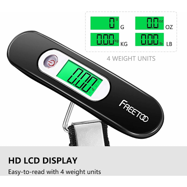 Elektronisk bagasjevekt, bærbar vekt for bagasje MAX 50KG/110LB (LB, G, OZ, KG) Elektronisk vekt/TARE/REISE/SHOPPING/POSE/SELSKAP/UTFLUKT (Svart)