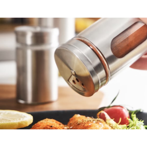 Set med 1 100 ml rostfria kryddburkar - Med insyn i burken och 3 strömlägen