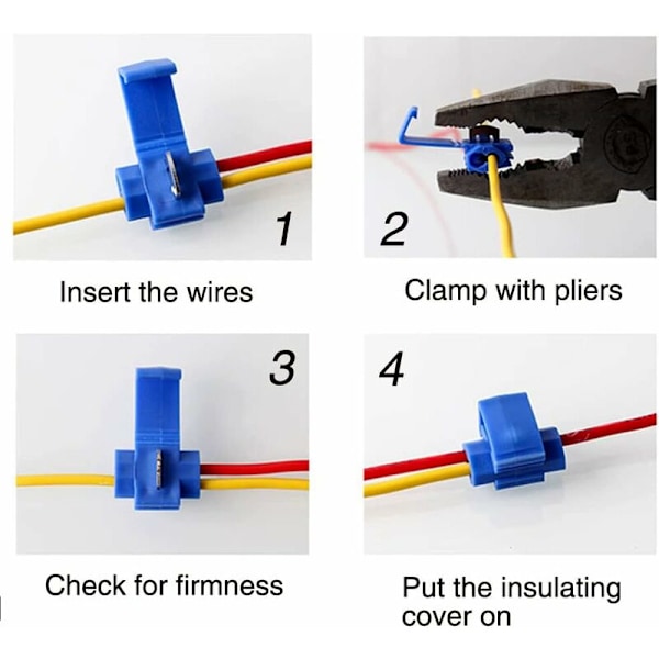 50 ELEKTRISKE LEDNINGSKLEMME STYK Quick connector, Hurtig selvdestruerende afledningskonnektor, Scotch Locking konnektorer (25 røde stykker, 25 blå stykker