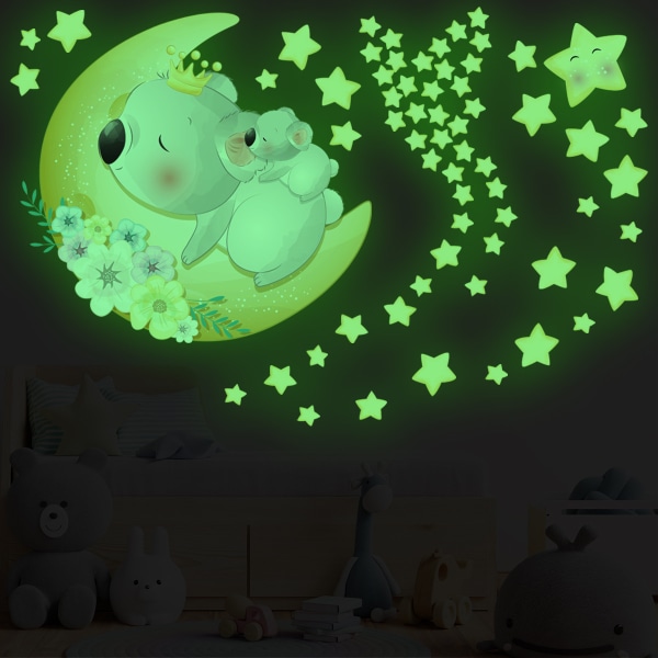 Koala Moon Star Luminous Wall Sticker Cartoon Animals Children's Room Decorative Wall Sticker