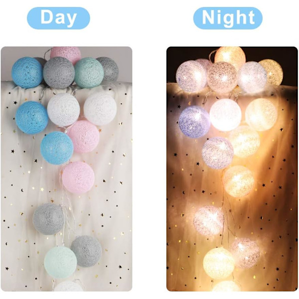 Bomuldskugle Lysstreng, Indendørs Dekoration Julepynt, 3M 20 LED Globe Lys, Pige, Soveværelse Bryllup Atmosfære Dekorationer, (4cm, Makron)
