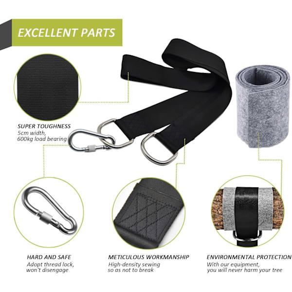 Hängmattsremmar Trädsvängremmar, (Set om 2) Svingremmar Hängande Kit, Hängmattestolhängande kit, Hängmattesträdremmar, Max2200LB för Trädsvängar och