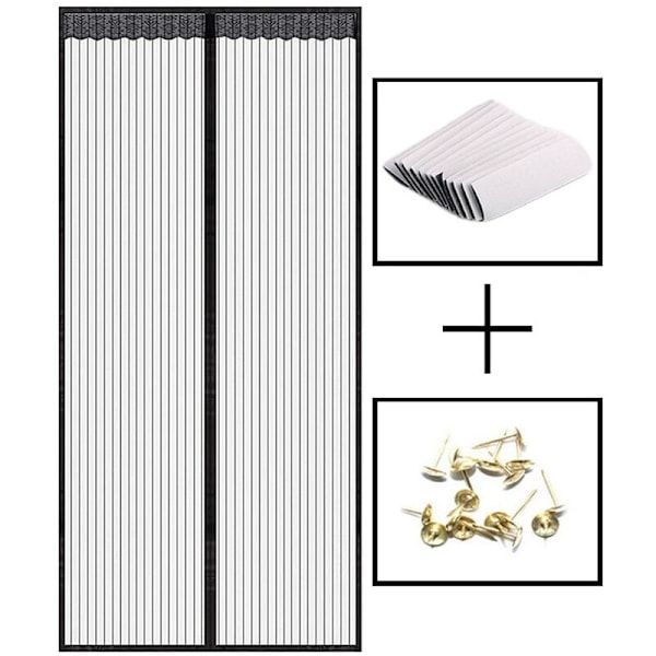 Magnetisk dør myggenet myggeskud Myg Myg insekter med magneter uden boring (120x210cm) Sort