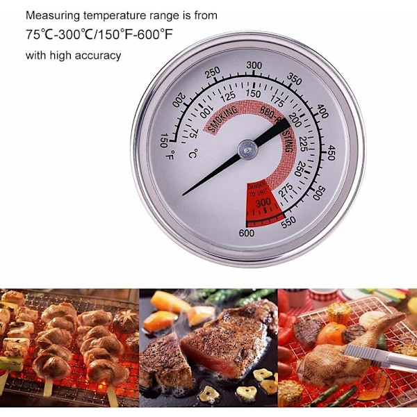 1 stk. steketermometer i rustfritt stål, matlagingstermometer og kjøkken, pizzaovnstermometer, grilltermometer for BBQ, grill, pizzaovner, me