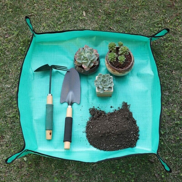 Plante Omplantningsmåtte, Vandtæt Foldbar PE Havemåtte Indendørs Frøplante Omplantningsmåtte Sukkulent Plantemåtte (68x68cm, Grøn)