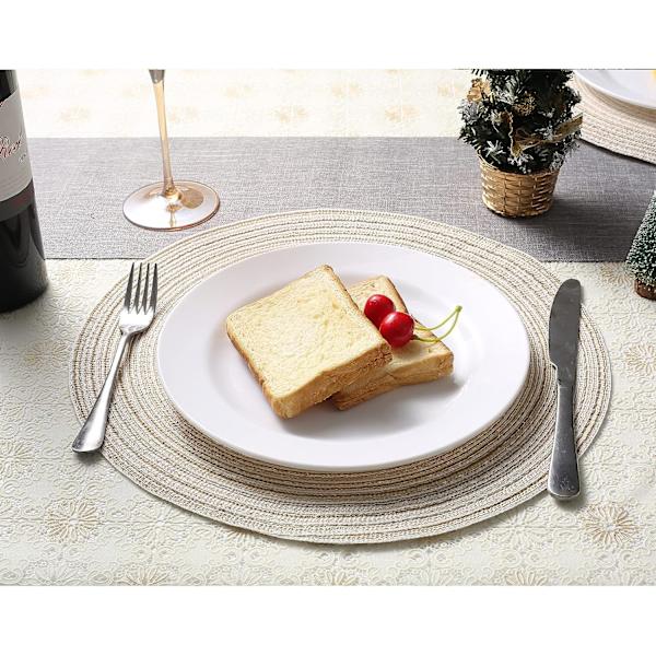 36cm (Beige) Plassmatter, Runde Plassmatter PP Flettet Sett med 6 Vaskbar Varmebestandig Sklisikker