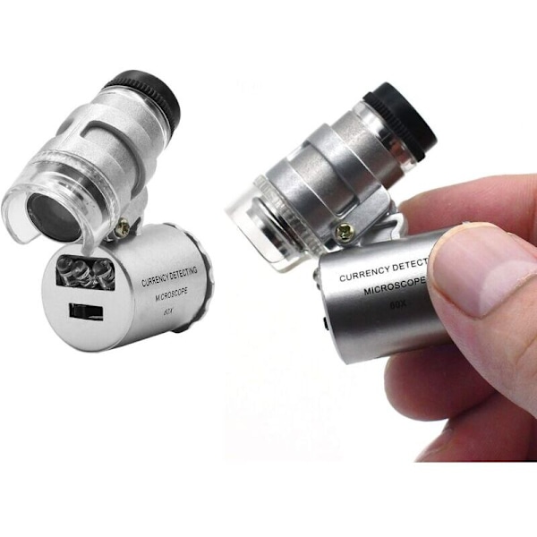Mini justerbart forstørrelsesglas med 60x LED lommemikroskop med valuta detektion