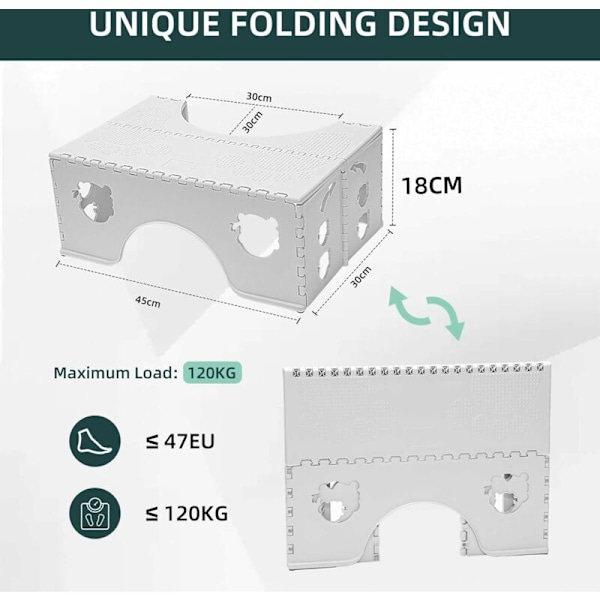 Foldbar Toilet Skammel - Fysiologisk Badeværelses Skammel til Voksne og Børn - Toilet Skammel til Badeværelse og Toilet, 45 x 3 x 18 cm, Grå