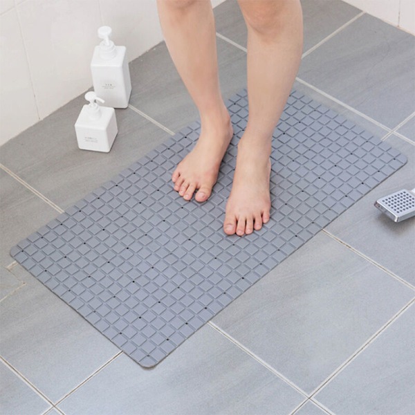 Extra lång duschmatta halkfri badmatta med sugkoppar och dräneringshål - 38 68cm, grå