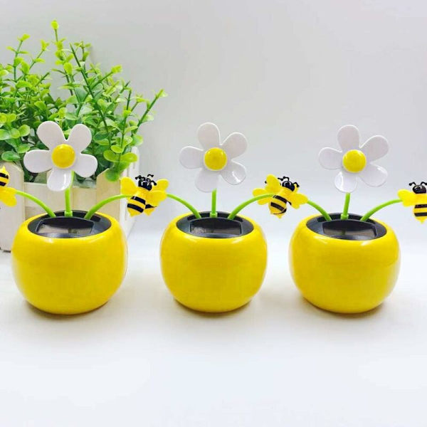 Sød solenergi dansende legetøj solenergi gynge bi blomsterpot bil ornament til bil instrumentbræt skrivebord kontor hjem dekoration