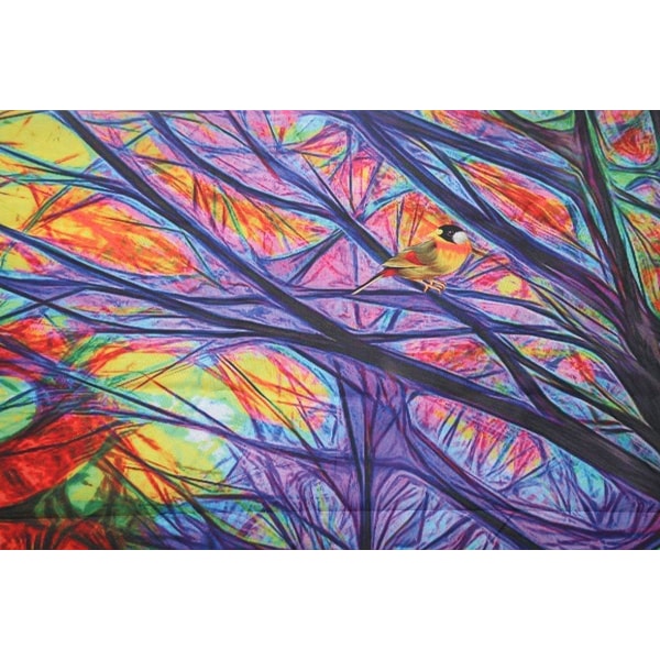 Färgglada trädmönster väggtapet Psykedeliska skogsfåglar Mand