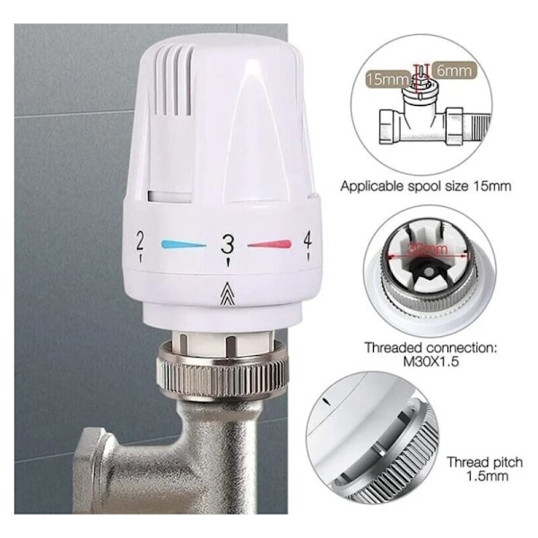 Sett med 4 termostathoder, M 30 x 1.5 Radiatorventil Erstatningshode, Termostatisk Radiatorventil