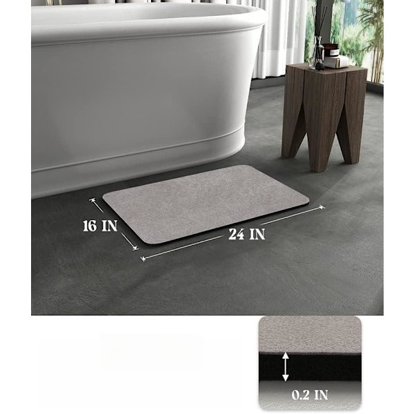 Badteppe sklisikker hurtigtørkende superabsorberende tynne tepper passer under dør - Vaskbare baderomsgulvmatter for foran badekar, dusjrom, vask (16x24in,