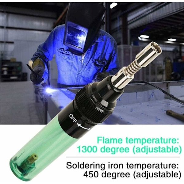 Sweety Gas Loddekolbe Pen 1300 ° C Trådløst Svejsværktøj Brænder Pen af Genopladelig Butangas Gas Brænder Gas til PC elektronisk reparation (transparent grøn)