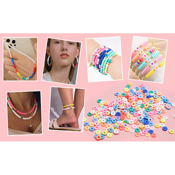 24 farver lerperler sæt, 3800 stk polymer heishi runde flade afstand perler til DIY armbånd, halskæder, øreringe