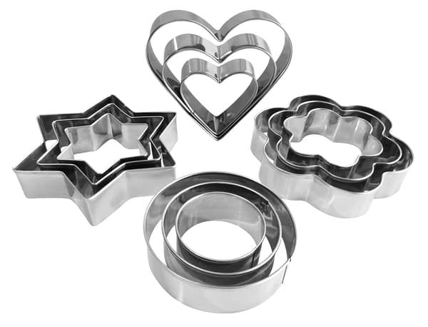 Metall kakeformsett - stjernekutter, rund kutter, hjerteformet liten stjernekutter (12 runde hjerteformede blomsterstjernekutter)