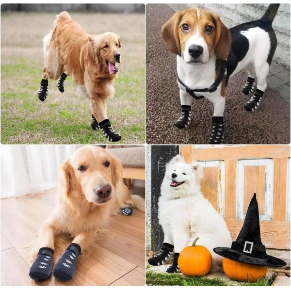 4 stk. Hundepotebeskyttere, hundestrømper (M), skridsikre hundestrømper til indendørs brug, hundestrømper med