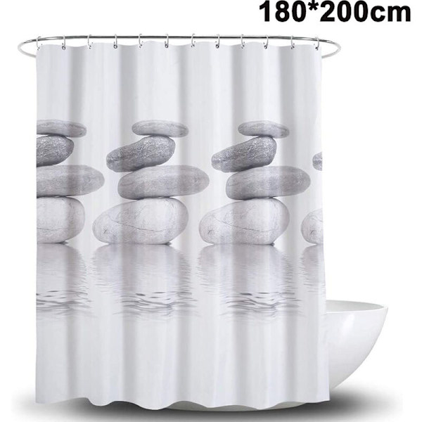 Duschdraperi Zen Stone Vildgräs Reflektion i Vatten Duschdraperier 12 Krokar, Meditationsdesign Vattentät Tyg Duschdraperi 180*200
