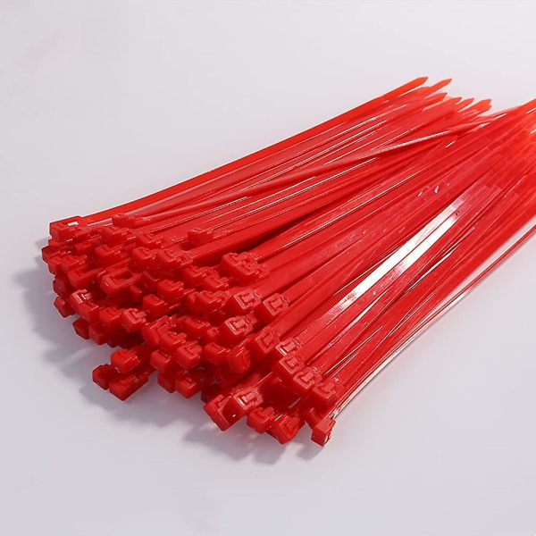 Pack of 100 cable ties. Red. 200mm X 2.5mm. High quality plastic pipe