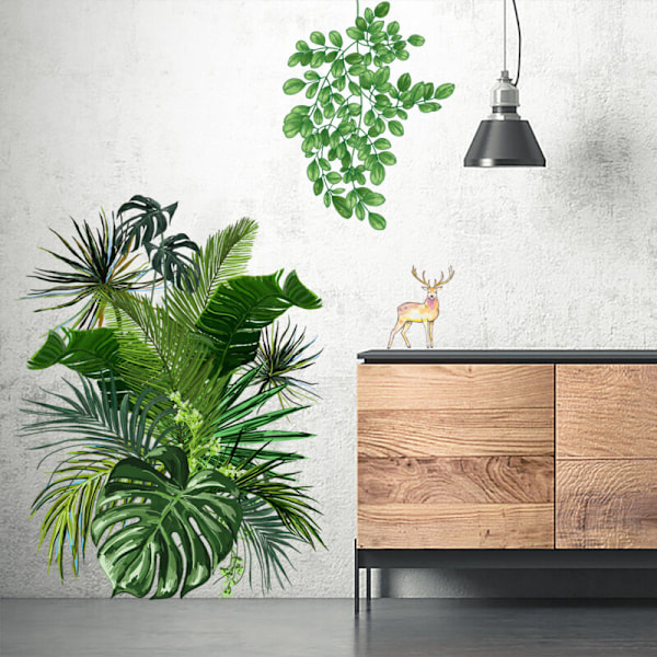 Grön Väggdekal DIY VÄGGMÅLNINGAR TROPISK PROMENAD VÄXT Palmblad Dekal Vägg Avtagbar Vattentät för Dörrar Vägg Fönster Dekoration Salong