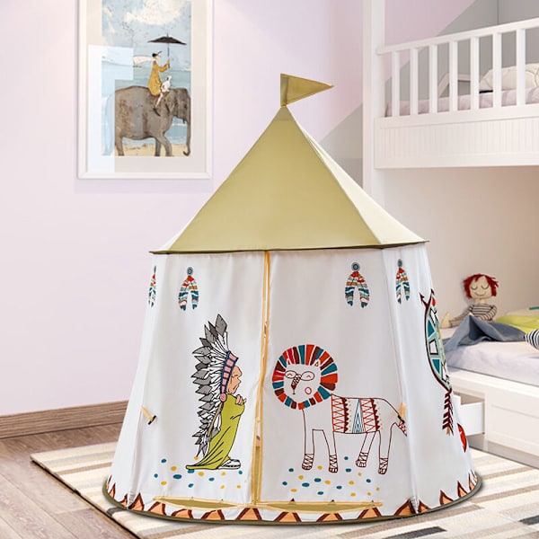 Barn inomhus lek tält prinsessa slott flicka utomhus lek hus trädgård pojke- lejon