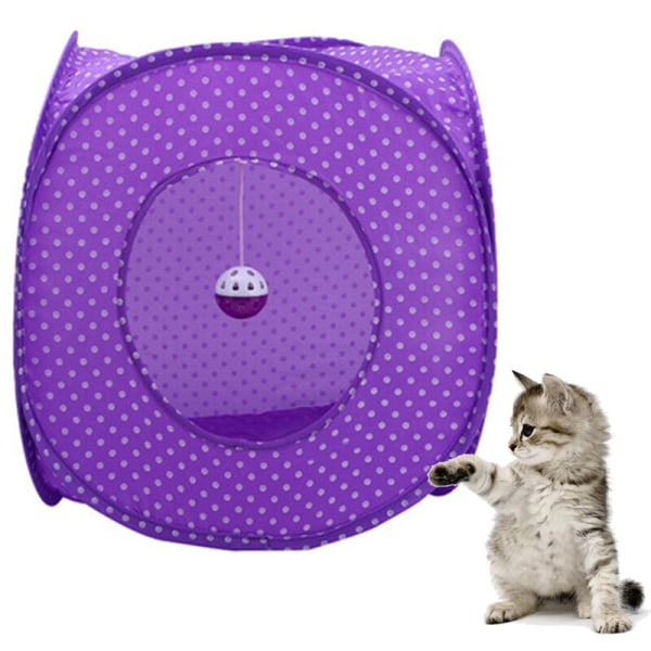 Flexible Pop Out Cat Kitty Play Cube Expandable Play Tunnel Cat Toys, purple