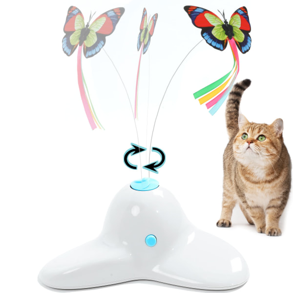 Interactive Play Teaser Cat Toy med 360° elektrisk roterende sommerfugl (hvit)
