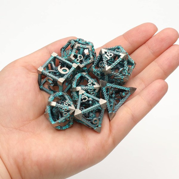 7 Dungeons and Dragons Terninger (Blå), HNCCESG Polyhedral Terningesæt Metal Blæksprutte 3D Hul Rollespil Terninger D4/D6/D8/D10 (0-9 og 00-90)/D12/D20