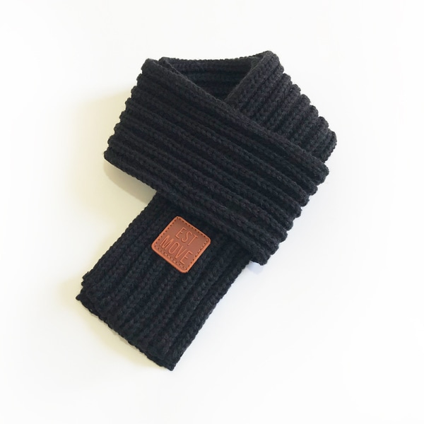 Børne strikket halstørklæde vinter termisk bløde lange tørklæder sort