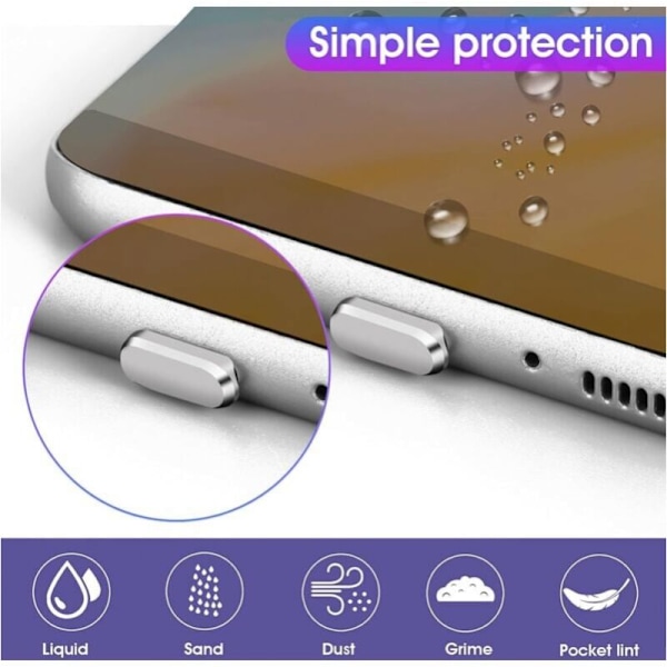 Set med 6 svarta dammskydd typ C i aluminiumlegering USB C anti-damm för typ C-laddning för smartphone och laptop