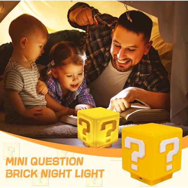 Mini Question Block Natlampe, Sengelampe, Udstyret med Spillets Samme Guldlyd (med USB-strømkabel)