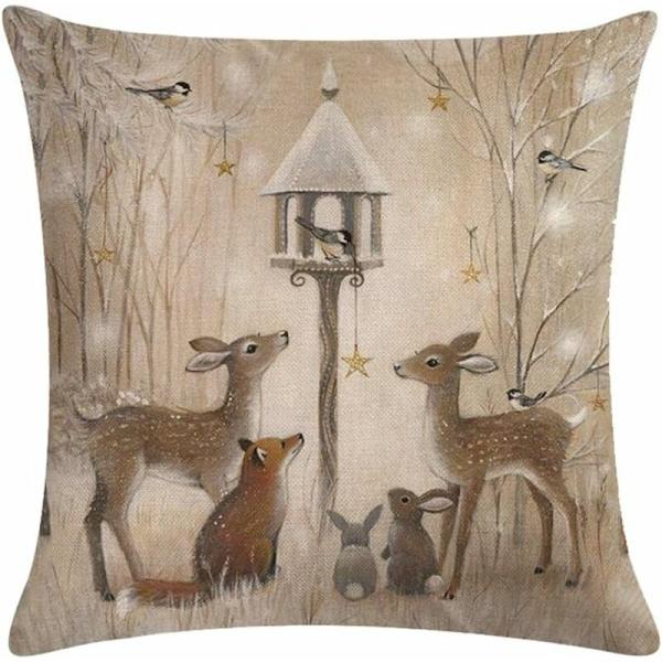 Puuvillapellavainen tyynynpäällinen jouluaiheinen 45X45cm tyynyliina Peura Lumimies painettu sohvatyyny Pellavainen tyynynpäällinen Auto Koti koristeellinen sohva ( 1)