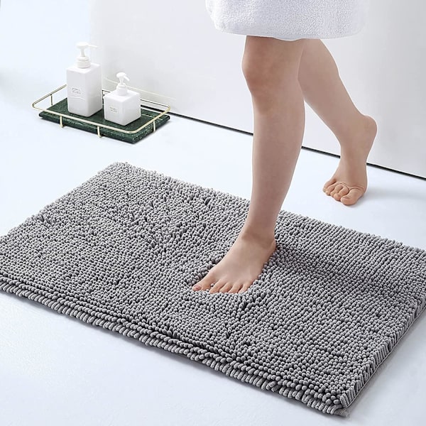 Halkskyddad badrumsmatta, mjuk chenille mikrofiber badrumsmatta, absorberande badrumsmatta, maskintvättbar - 40 x 60 cm, ljusgrå
