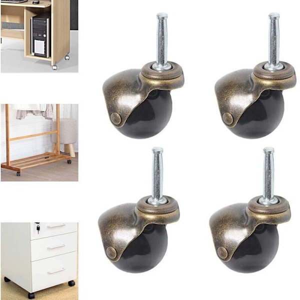 Sett med 4 360 graders svingbare hjul med topplate, 2 tommers kulelagerhjul med gripeklemme