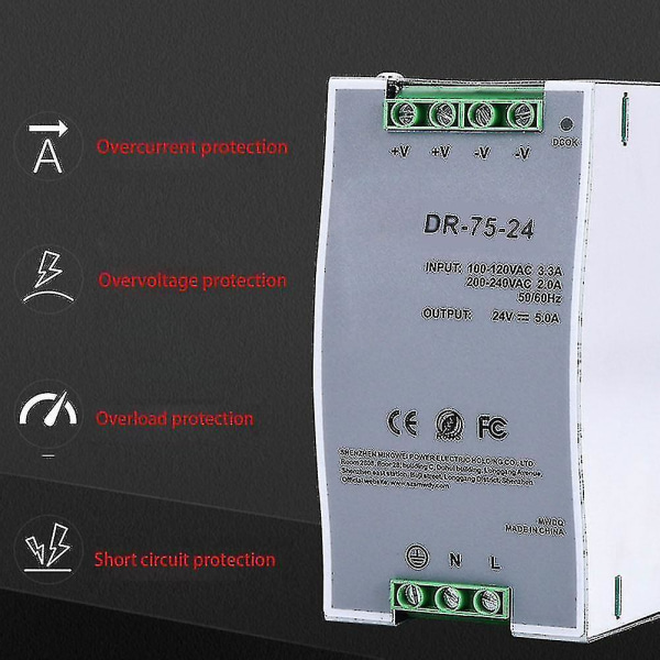 DR-75-24 24V 76.8W Konverter - Spårswitchande AC till DC PWM-omkopplande strömförsörjning