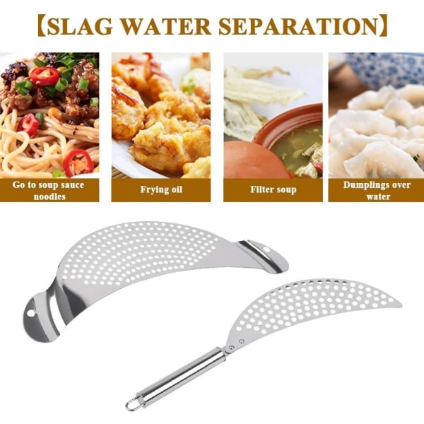 Rustfritt stål panne sil med håndtak, 2 stk rustfritt stål pasta sil, enkel drenering, holdbar, oppvaskmaskin trygg, egnet for alle gryter og bo