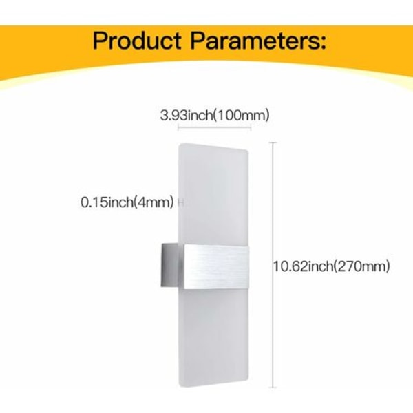 2 stk. Indendørs LED væglampe 6W Akryl væglampe Moderne design Neutral hvid Dekoration vægbelysning til stue soveværelse gang badeværelse 27x1