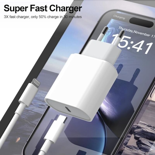 USB C Lader, 20W Hurtigladeplugg, Egnet for iPhone 16/16 Pro/16 Pro Max/16 Plus/15/14/13/12/11/SE 2020/X/XS, Pad Pro, Airpods, Galaxy, Pixel,