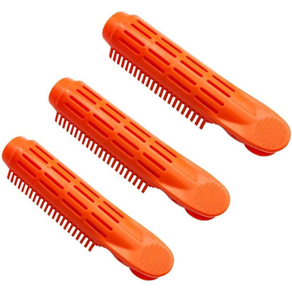 3PCS sømløst fluffy hårklemme (orange), selvbetjeningsrod krøllet hårklemme, selvholdende rullebølgeklemme salonstilingsværktøj sort