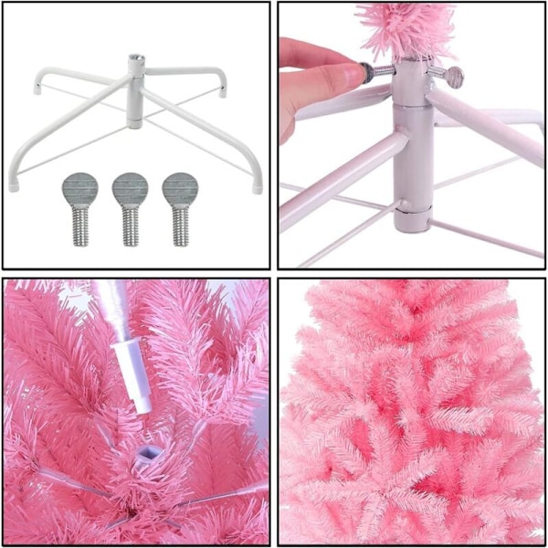 120 cm Rosa Kunstig Juletre med Metallfot, Ubelyst Juletre med 300 Grener, Enkel Montering, for Innendørs og Utendørs Dekorasjon, Perfekt