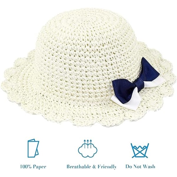 Ris Vit - 1 st Baby Halm Sommarhatt Flickor Blomhatt Barn Solskydd Resor Strand UV-skydd