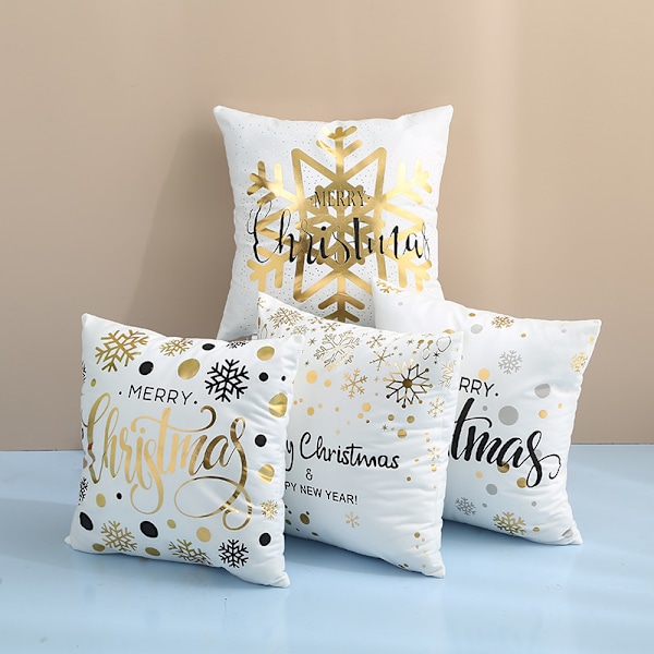 Joulu tyynynpäällinen, 4 kpl kultaisia lumihiutaleita koristeellinen puuvilla tyynyliina 45 x 45 cm